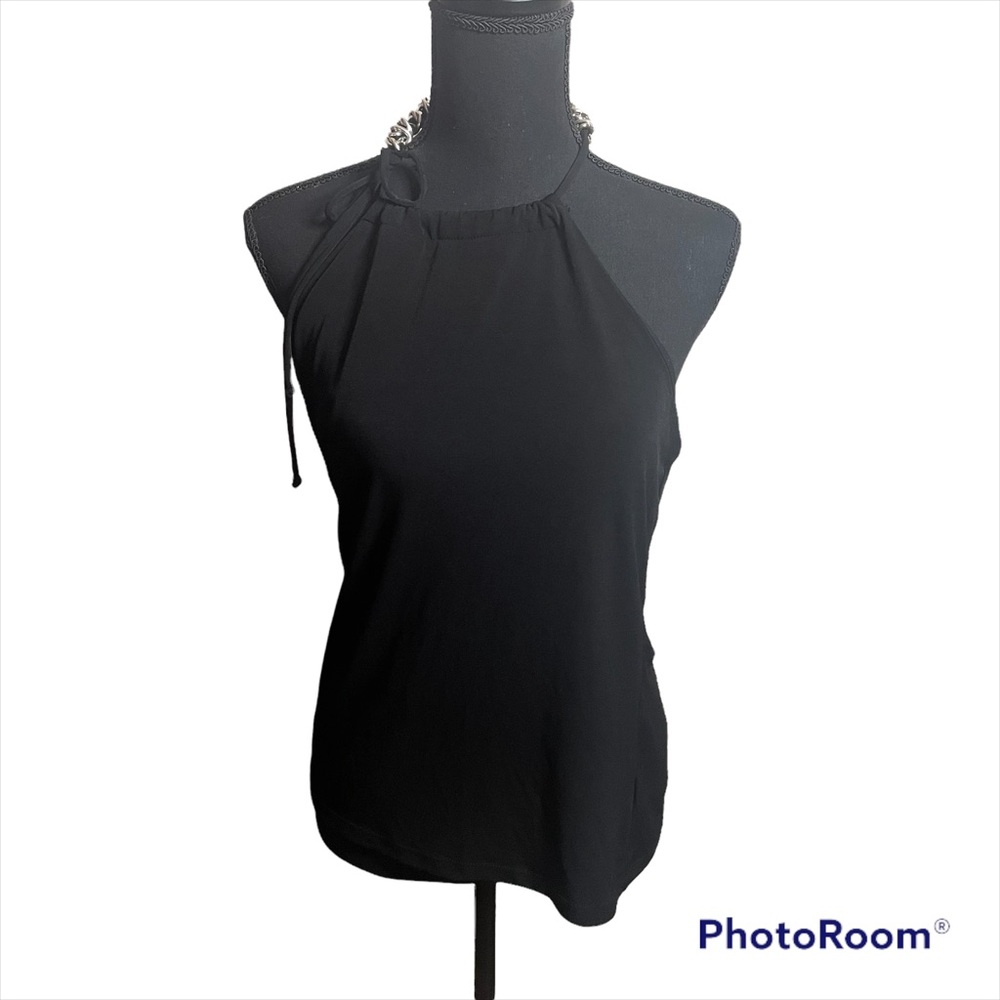 Micheal By Micheal Kors Chain Tie Neck Black Halter Top